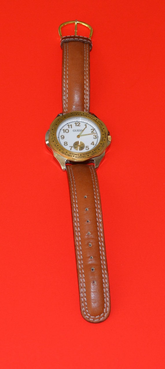 Watch-Guess Men's Watch 1992 Leather Strap Water … - image 7