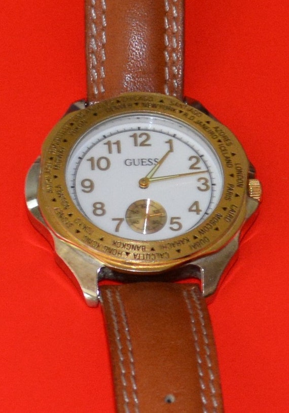 Watch-Guess Men's Watch 1992 Leather Strap Water … - image 10