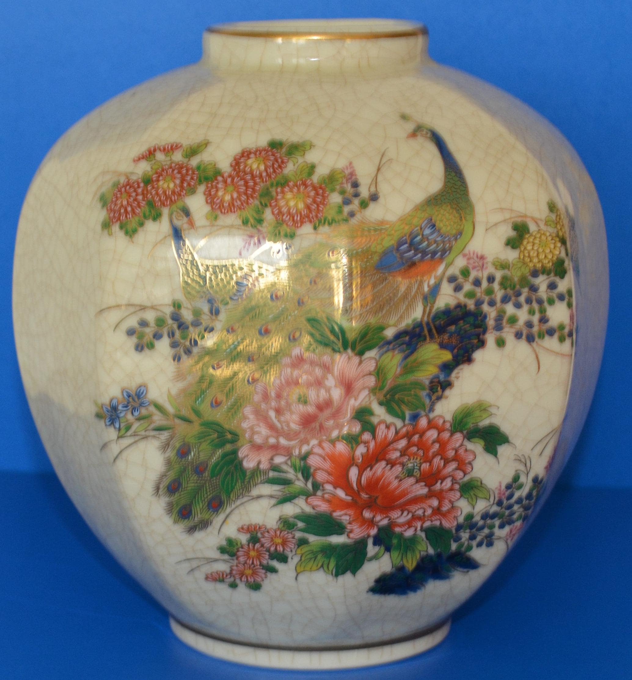 Collectible-japanese Satsuma Porcelain W/floral Motif and Peacock