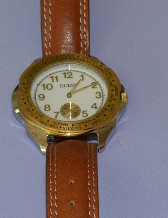Watch-Guess Men's Watch 1992 Leather Strap Water … - image 1