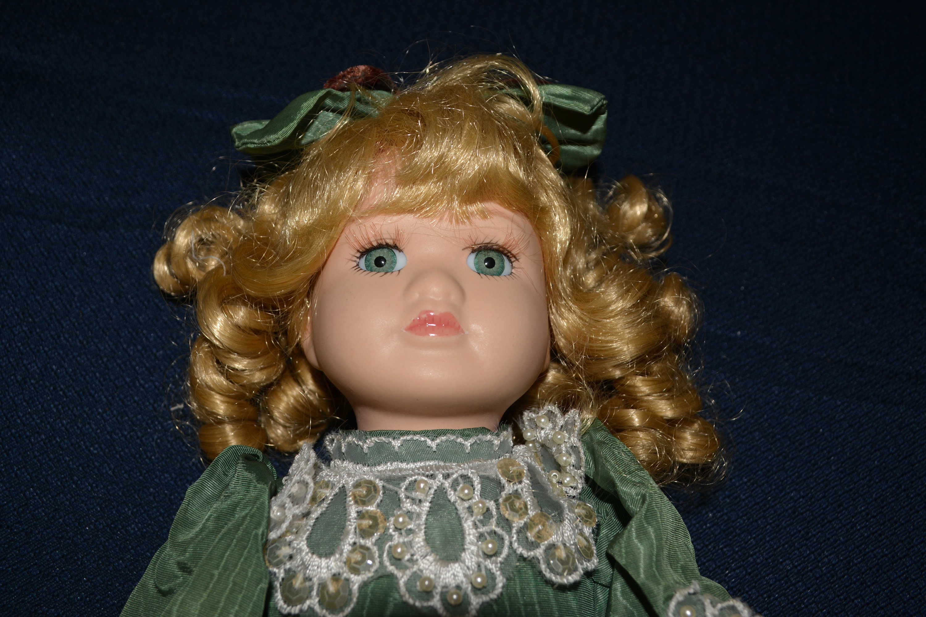 Dolls/toysvintage Brass Key Porcelain Doll 16 Green and Brown Velvet
