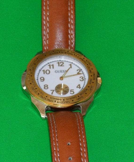 Watch-Guess Men's Watch 1992 Leather Strap Water … - image 6