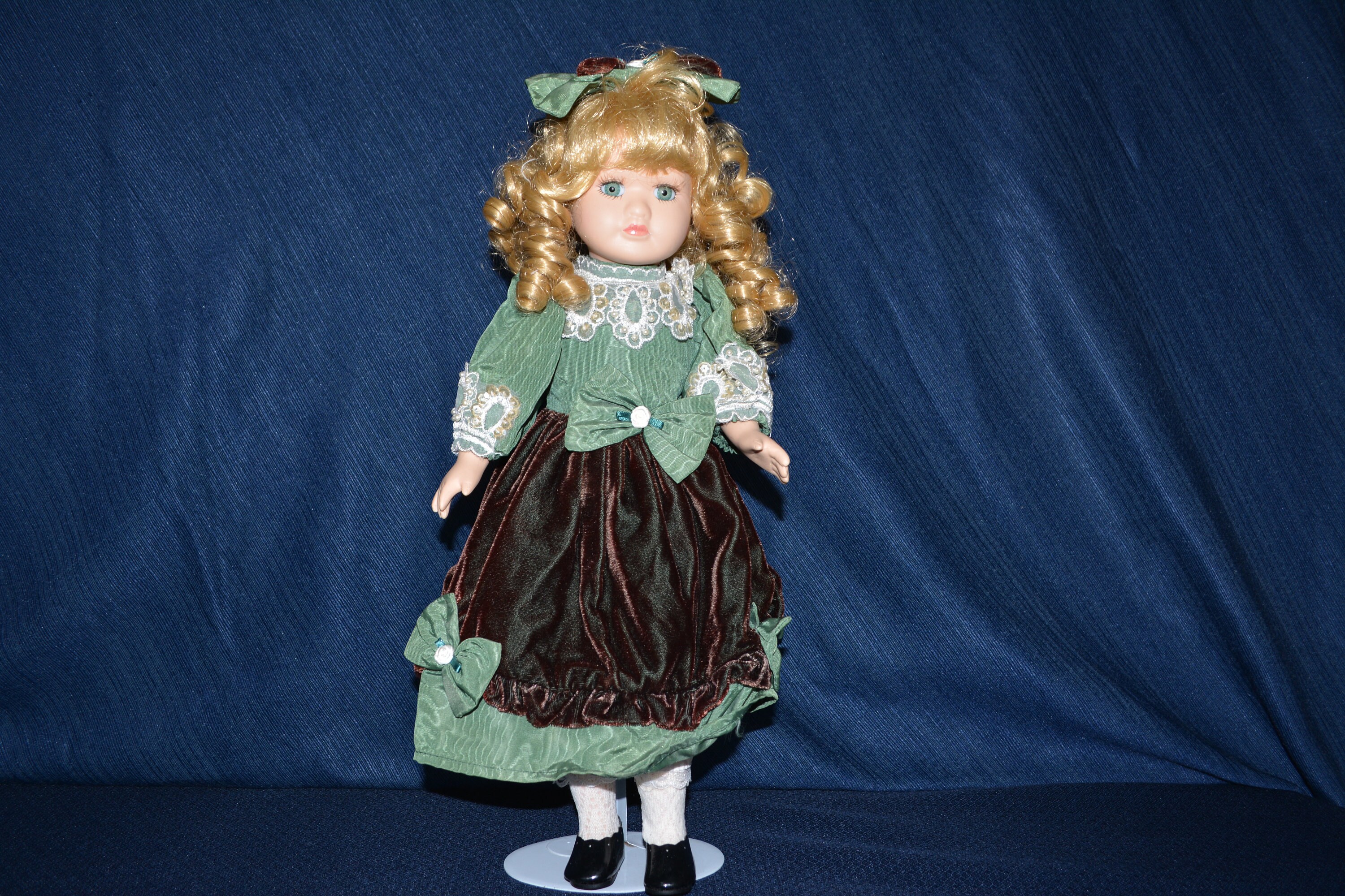 Dolls/toys-vintage Brass Key Porcelain Doll 16 Green and - Etsy