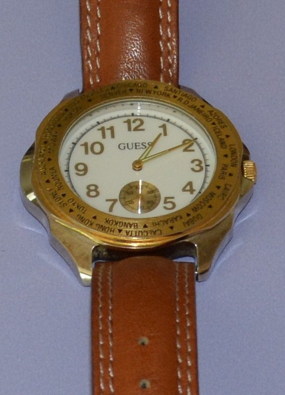 Watch-Guess Men's Watch 1992 Leather Strap Water … - image 2