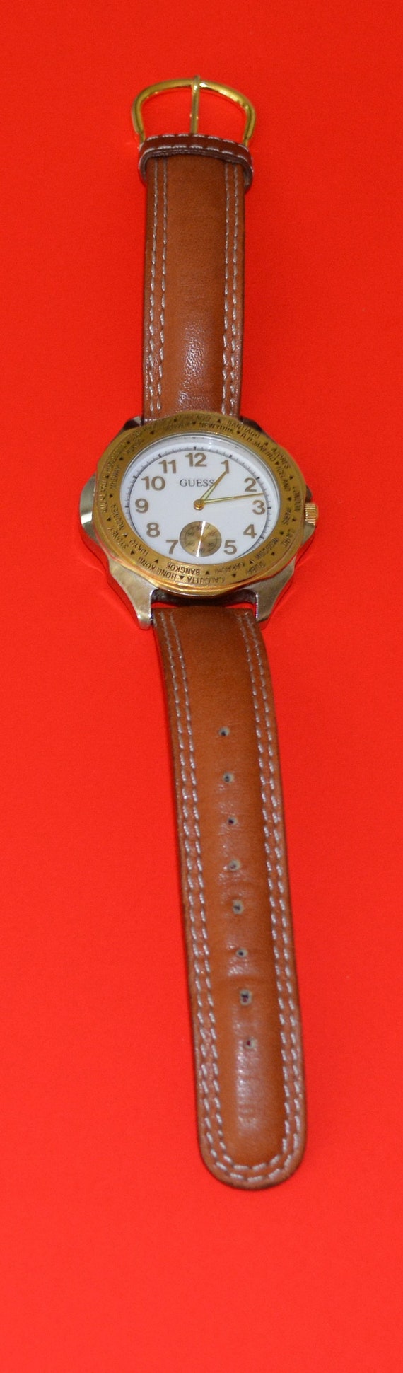 Watch-Guess Men's Watch 1992 Leather Strap Water … - image 8