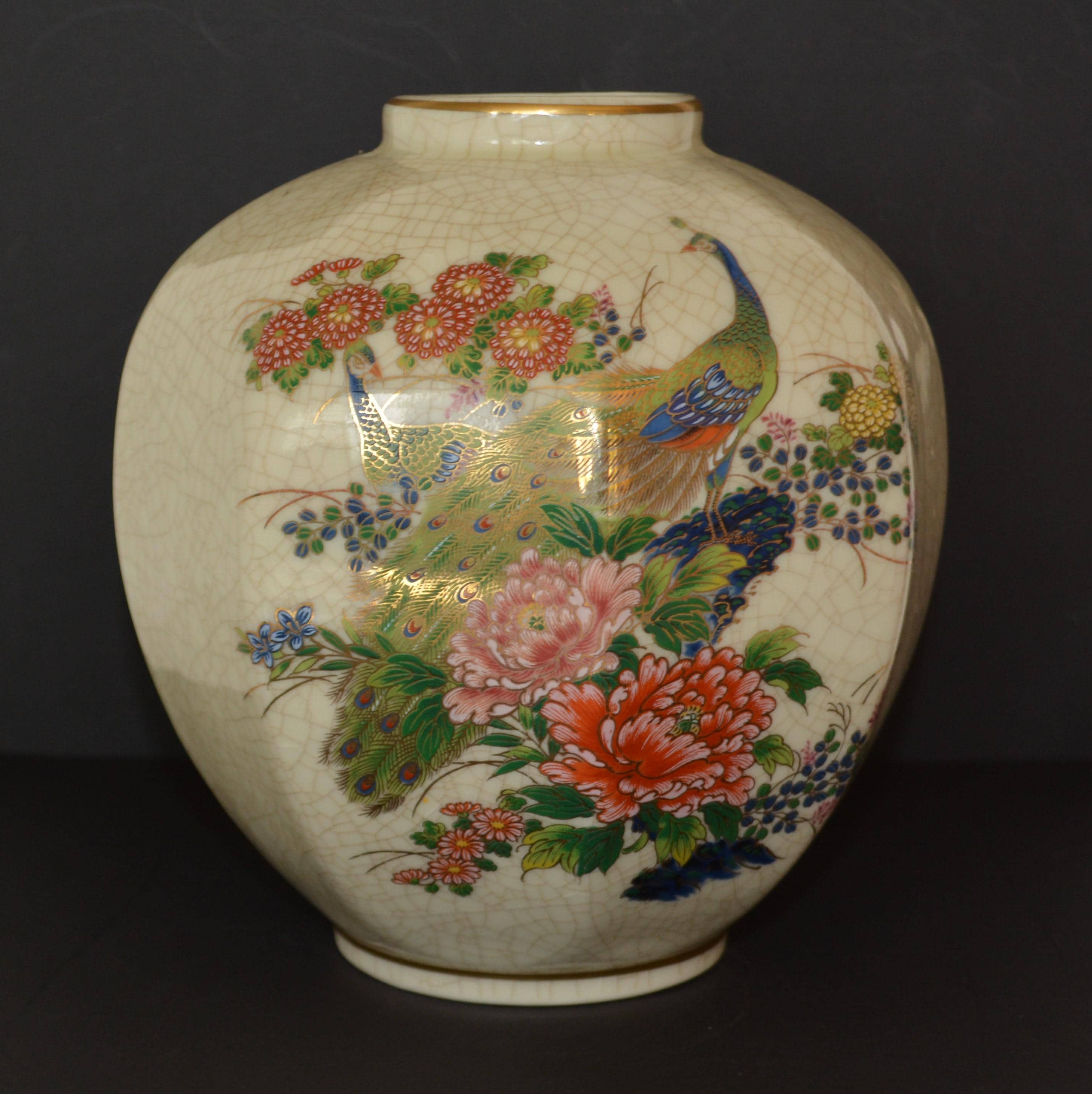 Collectible-japanese Satsuma Porcelain W/floral Motif and Peacock