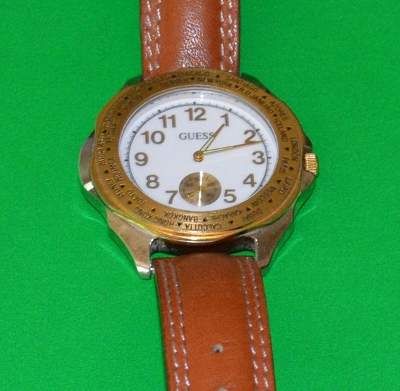 Watch-Guess Men's Watch 1992 Leather Strap Water … - image 5