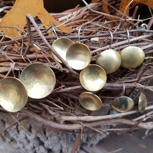 Forged brass earrings, gold-colored disc earrings with 925 silver hooks