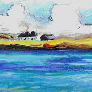 Inishbofin, carte cottage en Irlande, peinture de paysage, le décor de l’Irlande, impression, façon Atlantique sauvage, paysage irlandais, cartes de l’Irlande