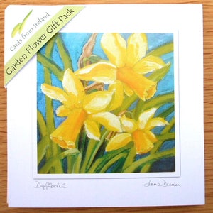 Juego de tarjetas de flores de primavera, narciso, pansy, jacinto, tulipán, jardín de cabaña, regalo de jardinero, tarjeta de regalo de jardineros, artista de jane dunn AGFPK.01