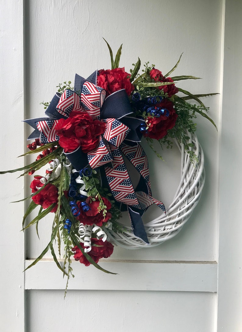 Patriotic door wreath Independence Day decor 4th of July  Etsy