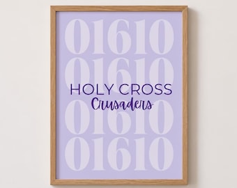 Holy Cross Crusaders Purple Print, College Dorm Wall Art, Minimalist Poster
