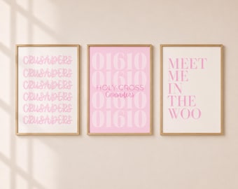 Holy Cross Crusaders Dorm Decor Prints | Pink Wall Art | Set of 3 | Digital Download