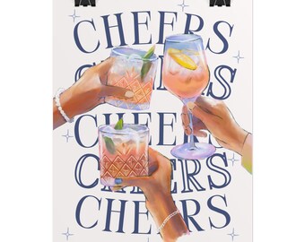 Cheers Cocktails Rolled Poster | Cocktail Art Print, Beverage Wall Decor