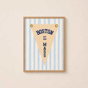 Boston Massachusetts Pennant Flag Rolled Poster | Light Blue White Stripes
