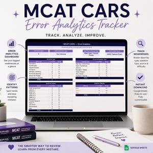MCAT CARS Felspårare, Felaktigt svarslogg, Excel-kalkylblad, MCAT-förberedelse, Digital nedladdning, Premed