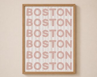 Boston Repeat Text Rolled Poster | Striped Typography Wall Art