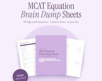 MCAT Equation Brain Dump Sheets: 88 High-Yield Equations, Active Recall Printable & Answer Key