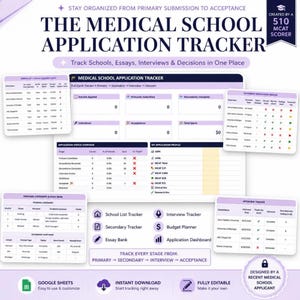 Medical School Application Tracker, AMCAS AACOMAS Spreadsheet, Secondary Essay and Interview Tracking