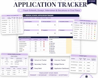 Medical School Application Tracker, AMCAS AACOMAS Spreadsheet, Secondary Essay and Interview Tracking