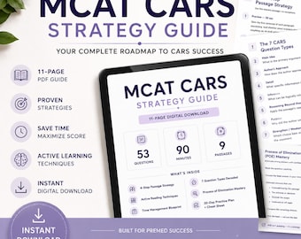 MCAT CARS Strategy Guide pdf, CARS Lesson, Premed Study Resource, Instant Download