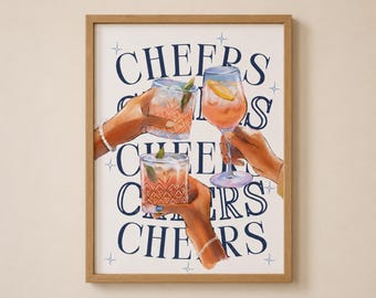Cheers Cocktails Rolled Poster | Cocktail Art Print, Beverage Wall Decor