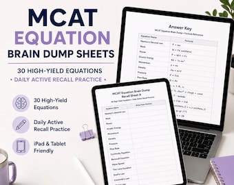 MCAT Equation Sheet, Active Recall Study, 30 High-Yield Equations, Premed Goodnotes (PDF Download)