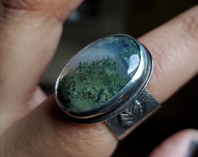 Moss Agate | Chibi Totoro Ring | Size 8.5