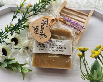 Ręcznie robione mydło z glinki morskiej i trawy cytrynowej, prezenty kosmetyczne i kąpielowe