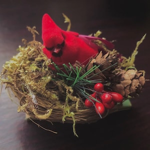 Kleine Kardinalvogel Nest Ornament, Ornament Clip, Landhaus Weihnachtsdeko