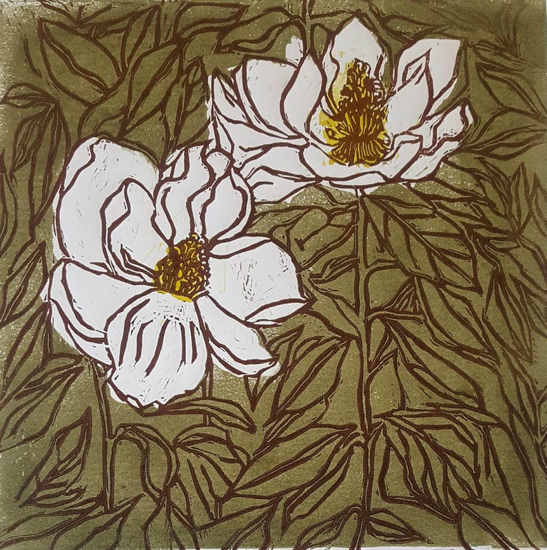Magnolia Flower Linocut Print | Etsy