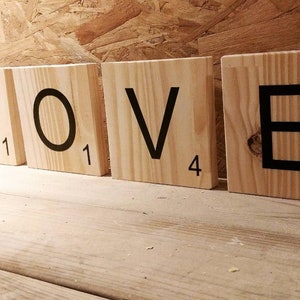 Letras scrabble madera, decoración de pared, letras gigantes de madera