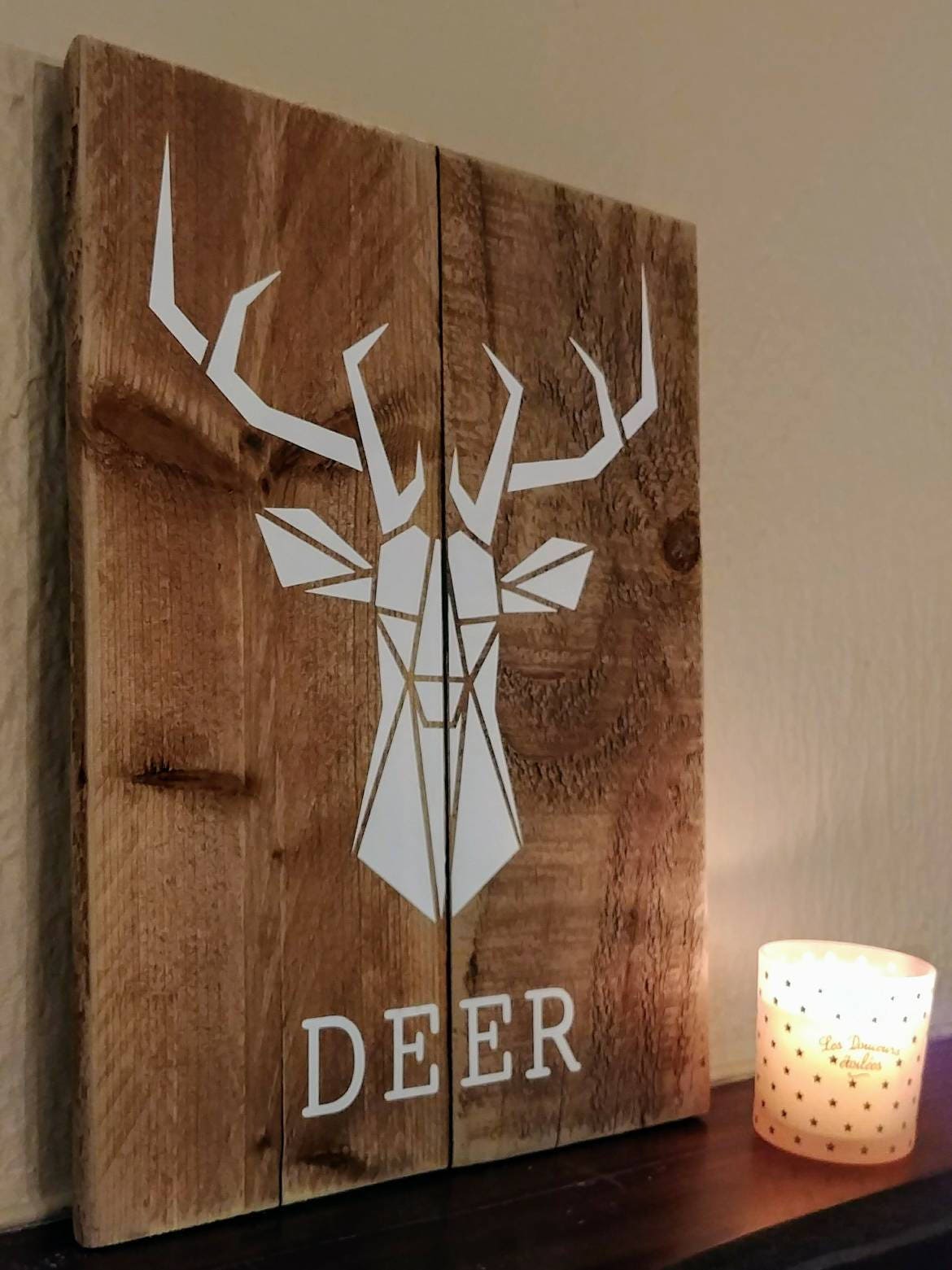 Tableau Animal, Tableau Géométrique, Bois , Cerf, Deer, Décoration Murale, Origami