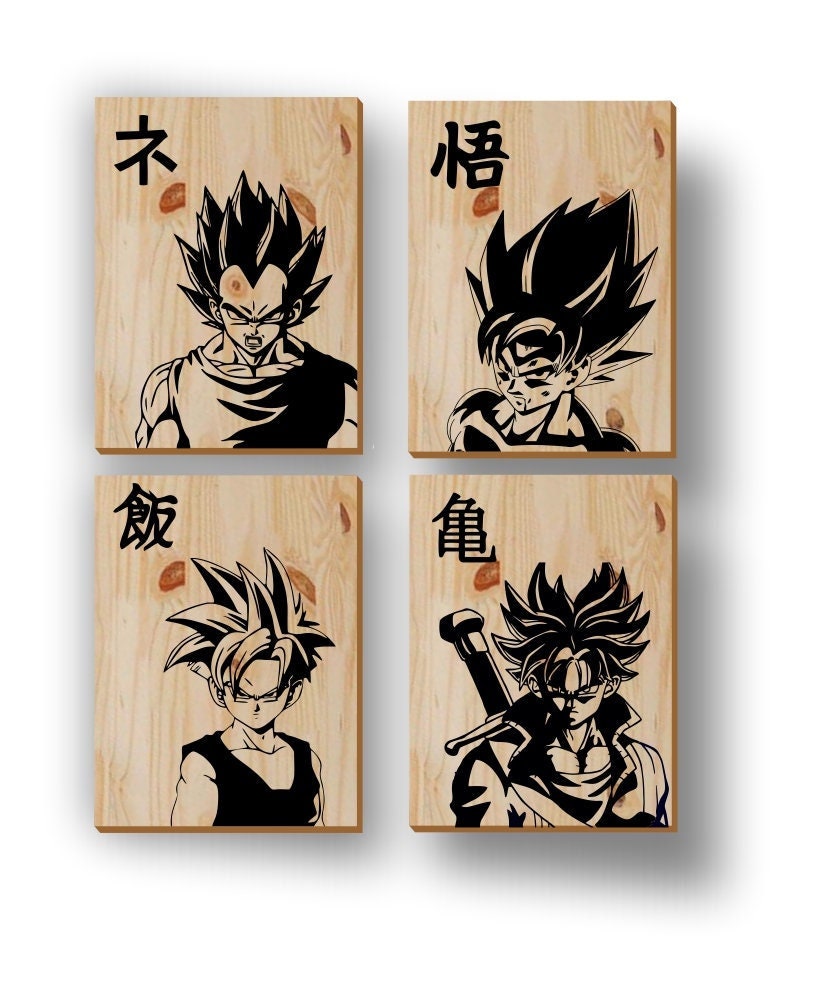 Tableaux Dragon Ball Z, Personnalisable, Tableaux Bois , Goku, Gohan, Végéta, Trunk, Décoration Mura