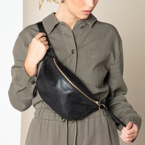Leather Fanny pack in silk napa Leather Belt bag Crossbody