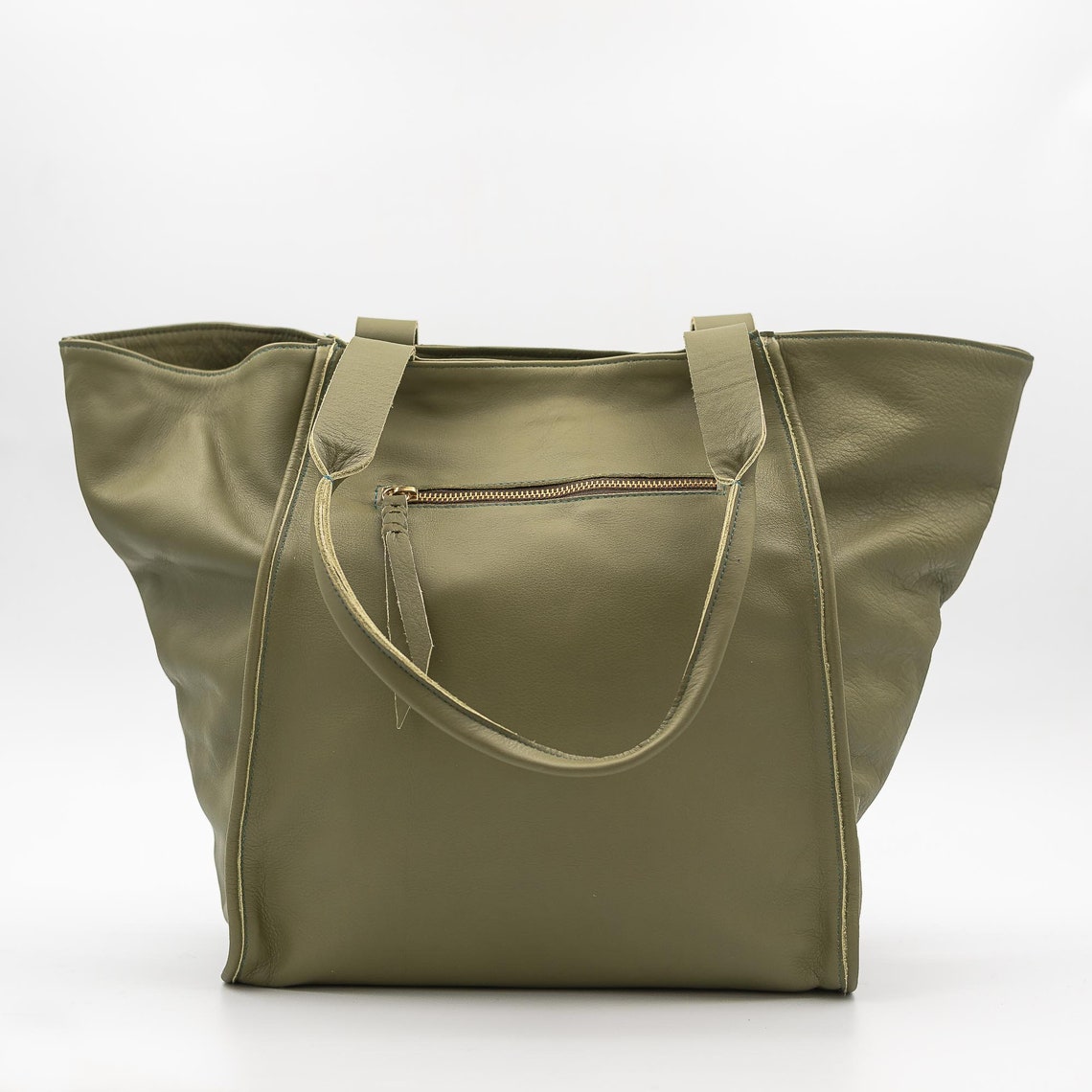 Leather tote handbag women Olive Green soft distressed large | Etsy