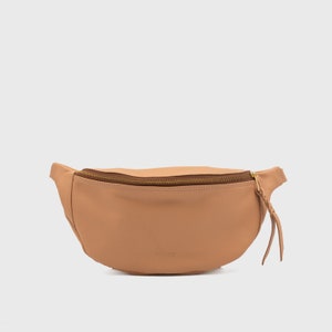 Leather Fanny pack in silk napa Leather Belt bag Crossbody Brown