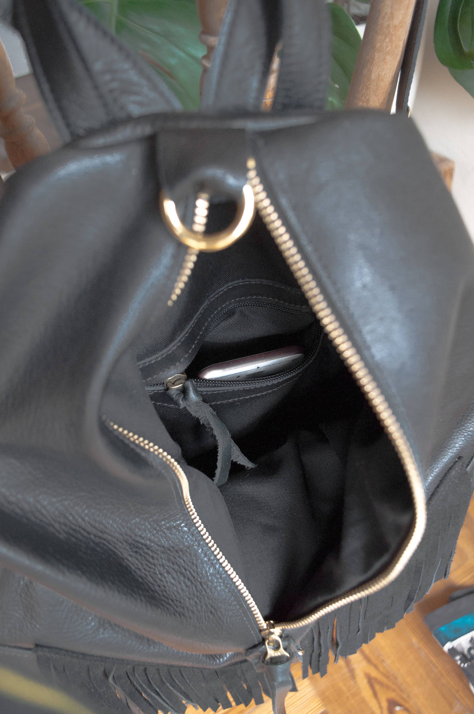 Fringe leather backpack purse Woman Black leather backpack | Etsy
