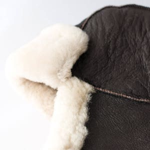 Sheepskin Leather Russian Shearling Winter Hat Brown Vintage Aviator ...