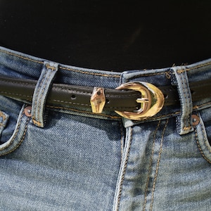 Leather belt woman Skinny Black leather belt Christmas gift for mom