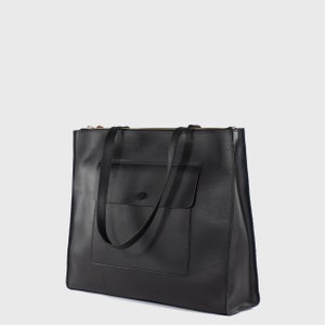 Full grain leather shopper tote bag Large black leather tote Mussleathers image 6