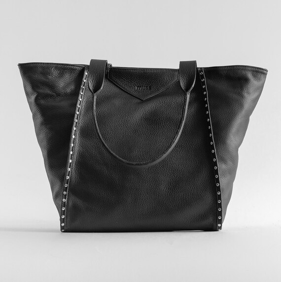 black studded tote