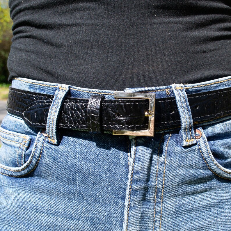 Women Classic Belt Black Leather Belt Pattern Leather Slim Etsy