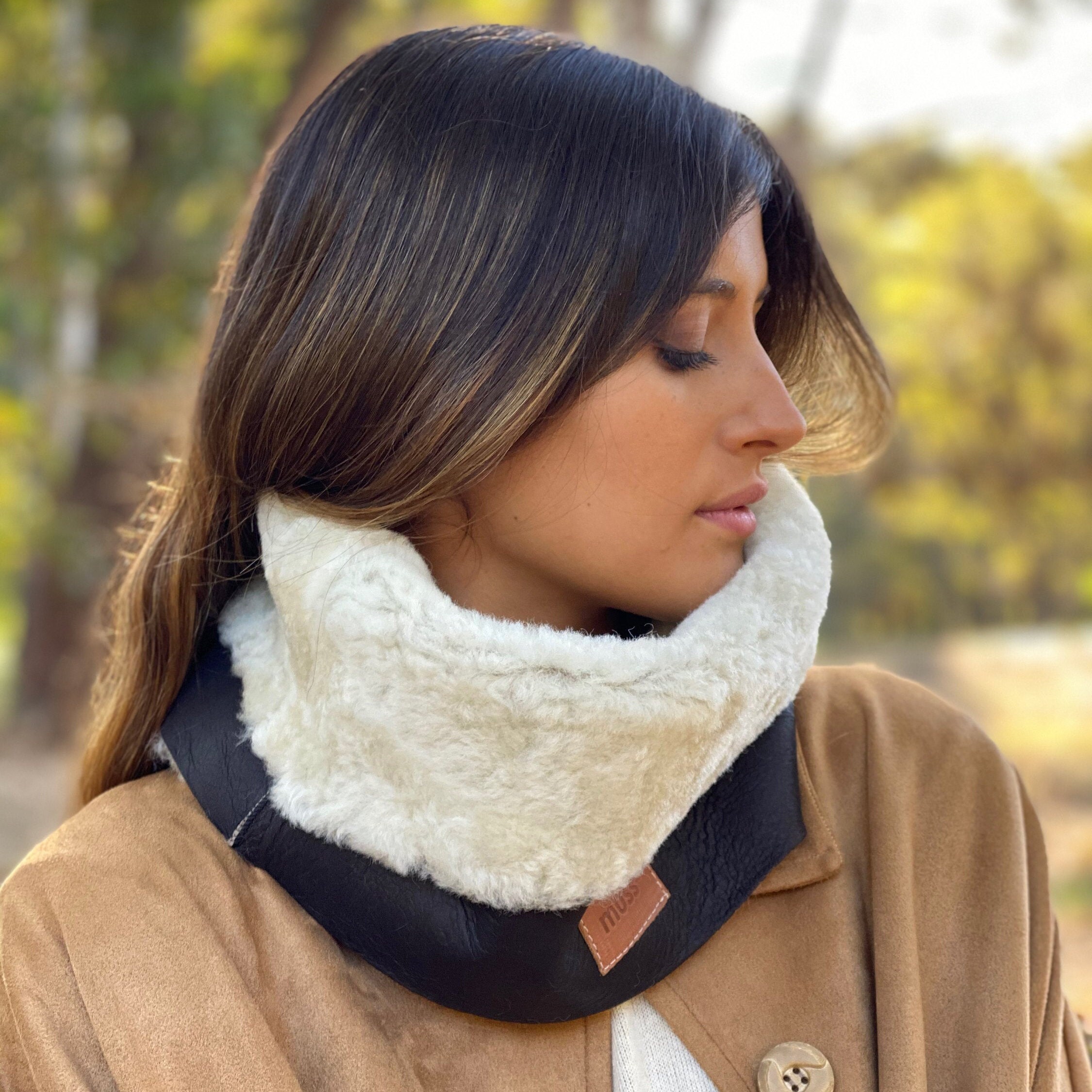 Warm Scarf Shearling Neck Winter Neck Leather Etsy