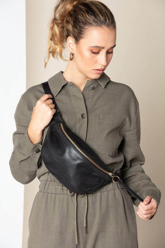 Black Fanny Pack for Women.leather Crossbody Fanny Pack 