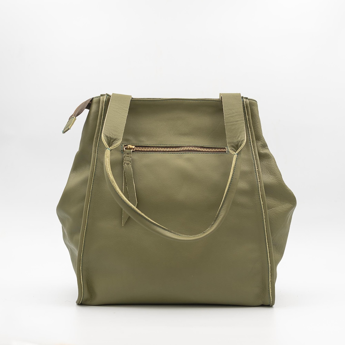 Leather tote handbag women Olive Green soft distressed large | Etsy