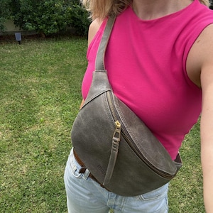 Leather Fanny Pack Leather Belt Bag Olive Green Crossbody Bag