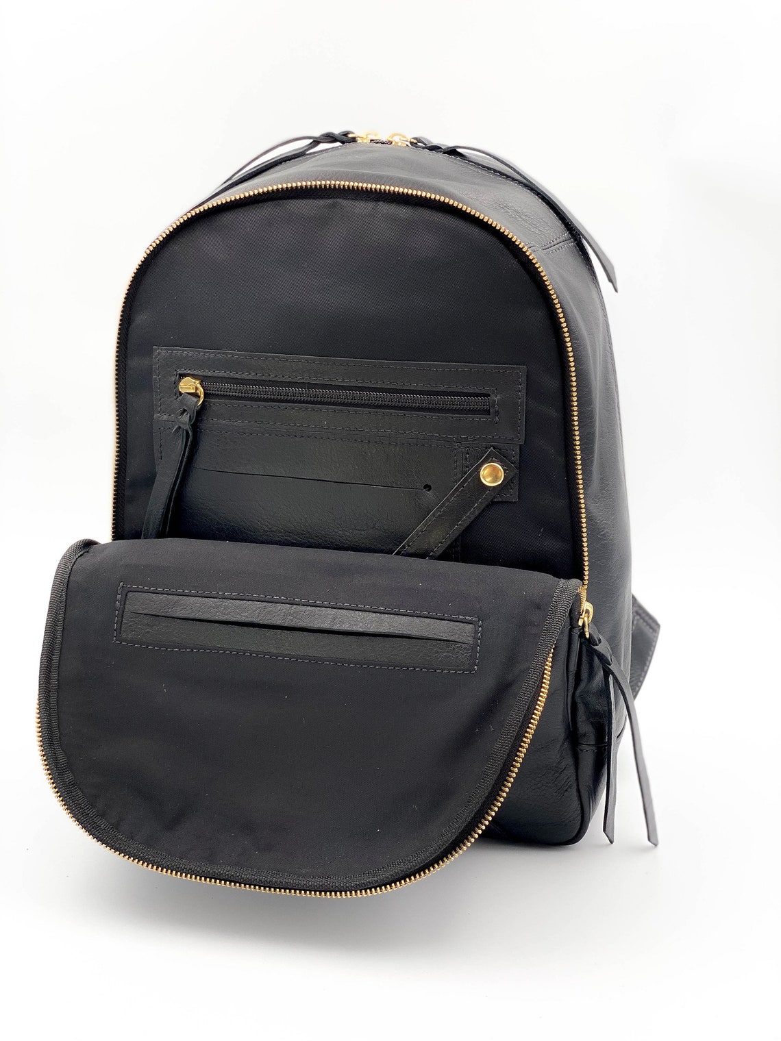 Black leather backpack woman Laptop leather messenger bag | Etsy
