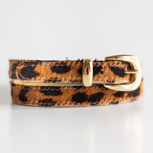 Women classic skinny belts in Cowhide leather Leopard leather slim belt Handmade leather belt.