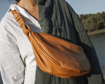 Leather hobo bag woman Banana Bag Handmade Luxury Slouchy purse soft leather
